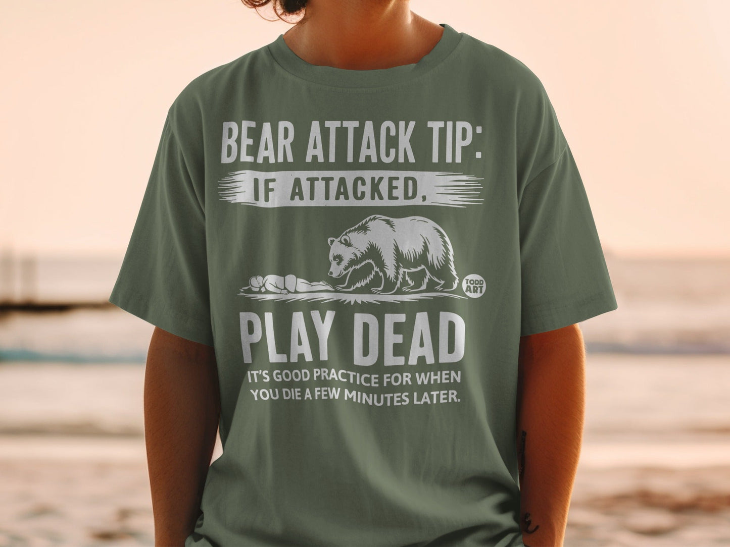 Bear Attack Tip Play Dead Humor T-Shirt