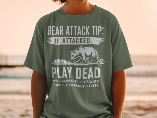 Bear Attack Tip Play Dead Humor T-Shirt