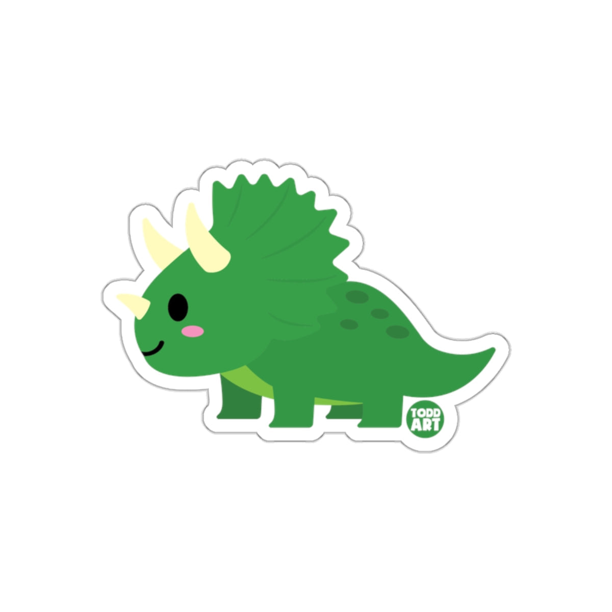 Cute Green Triceratops Cartoon with Yellow Horns Sticker