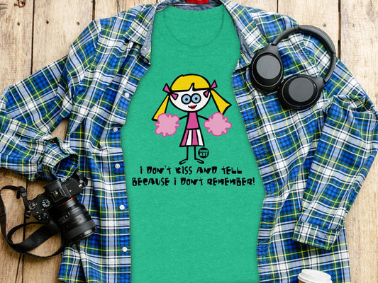 I Don't Kiss and Tell Cheerleader Graphic Green Shirt