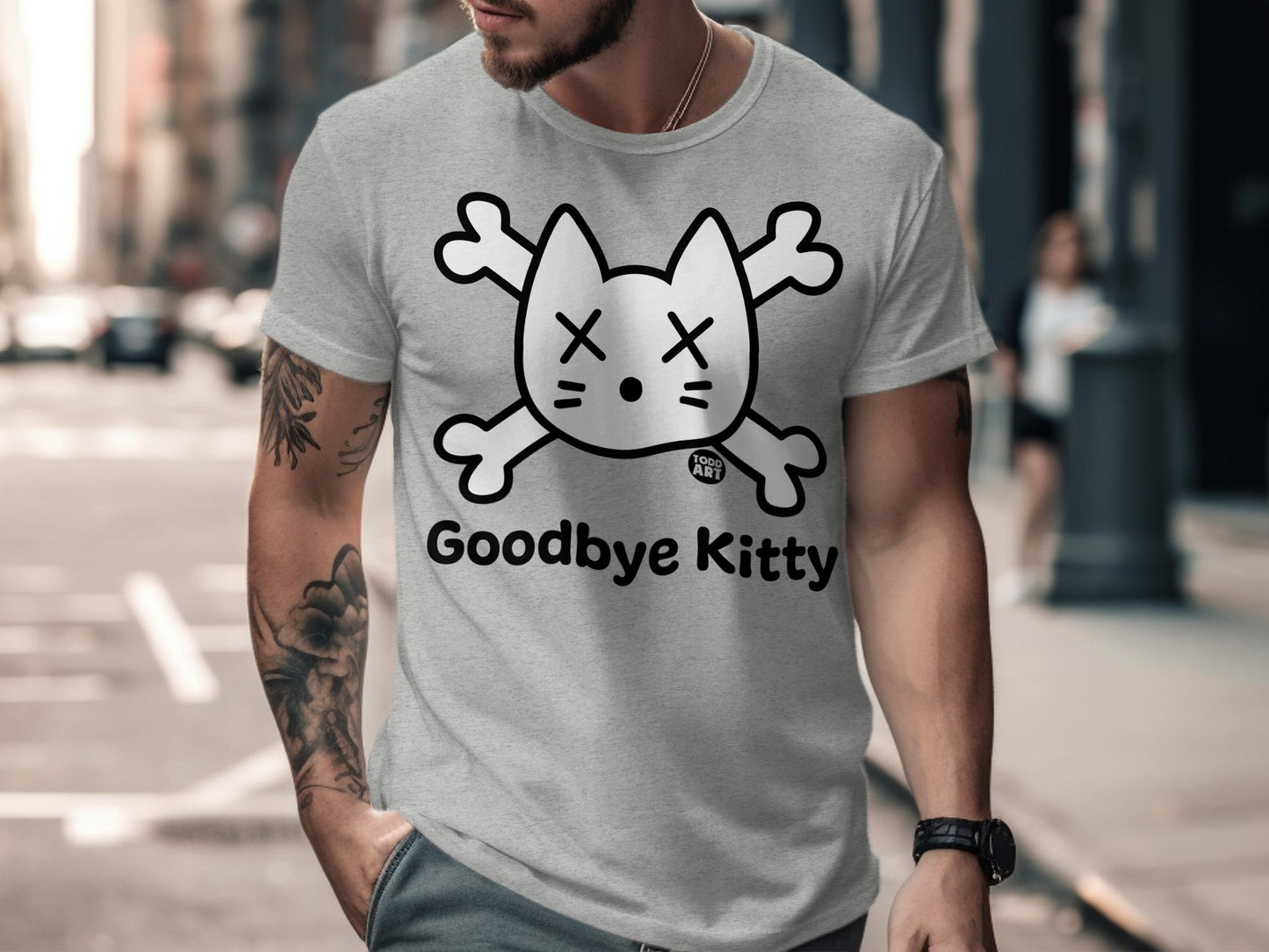 Funny Goodbye Kitty Skull and Crossbones T-shirt