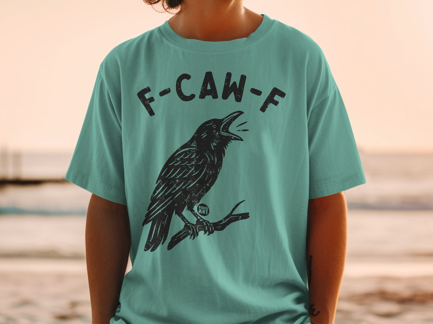 F-CAW-F Crow Graphic Teal Shirt for Any Occasion