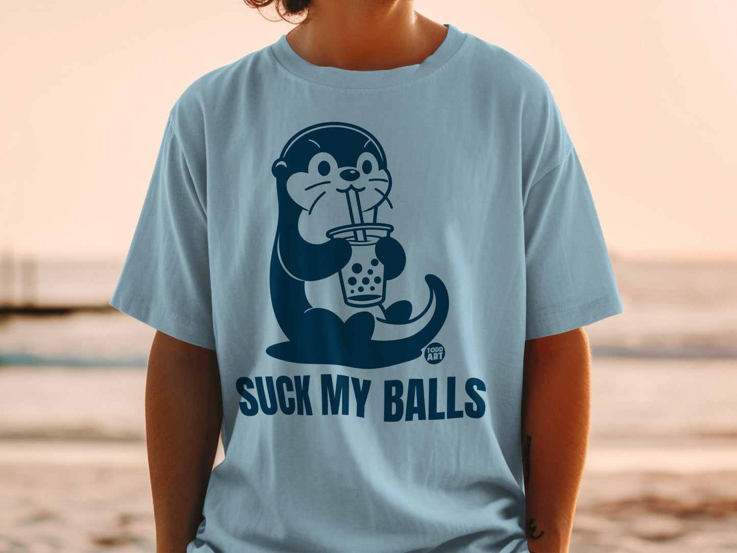 Funny Otter Drinking Bubble Tea Suck My Balls Shirt