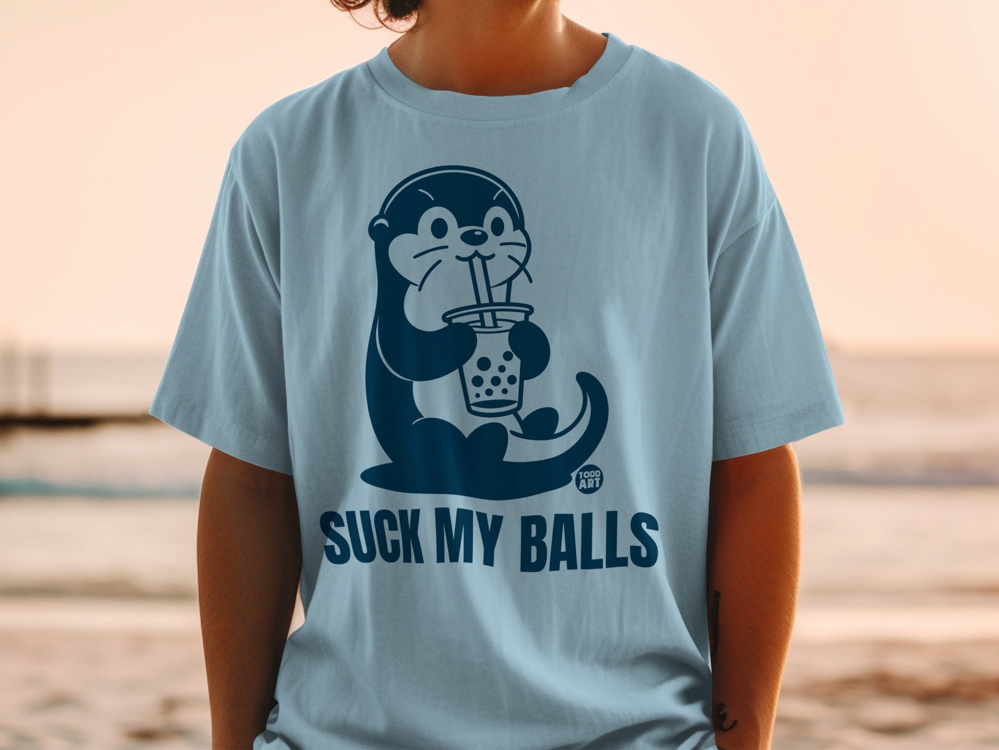 Funny Otter Drinking Bubble Tea Suck My Balls Shirt