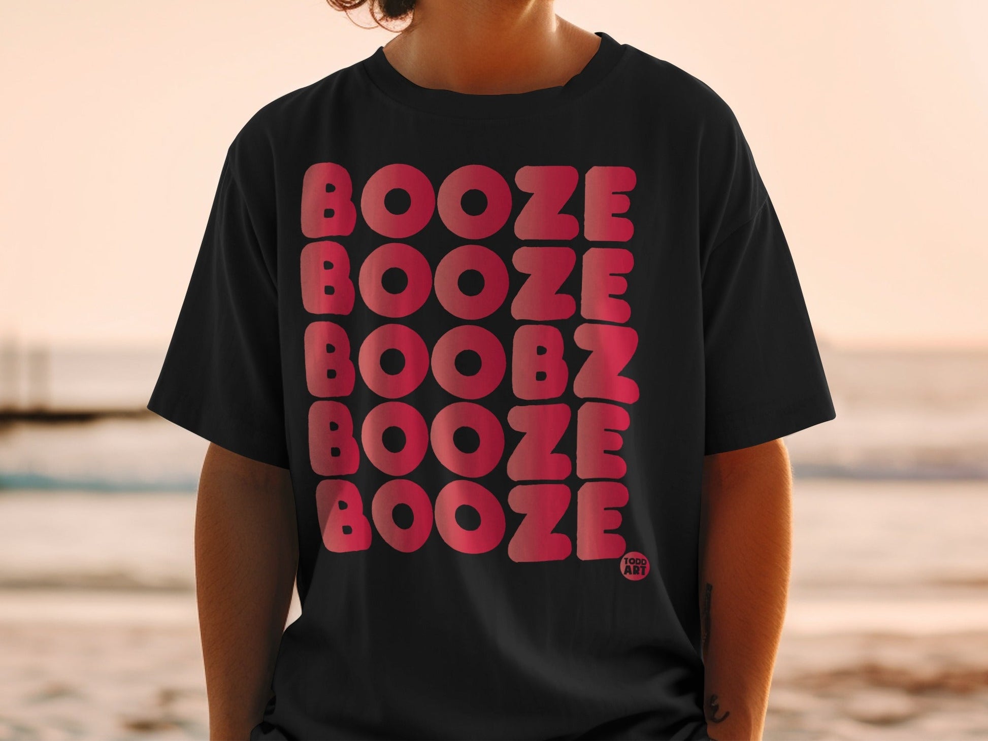 Vibrant Pink Booze Boobz Graphic Tee for Fun Style