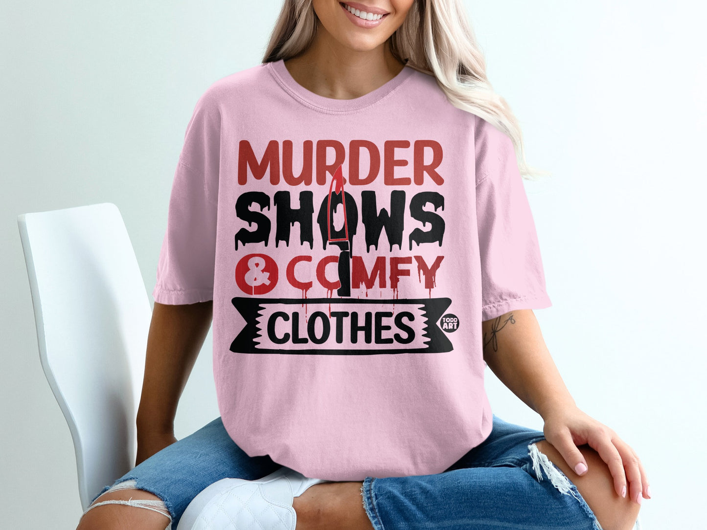 Murder Shows & Comfy Clothes Pink Tee product type