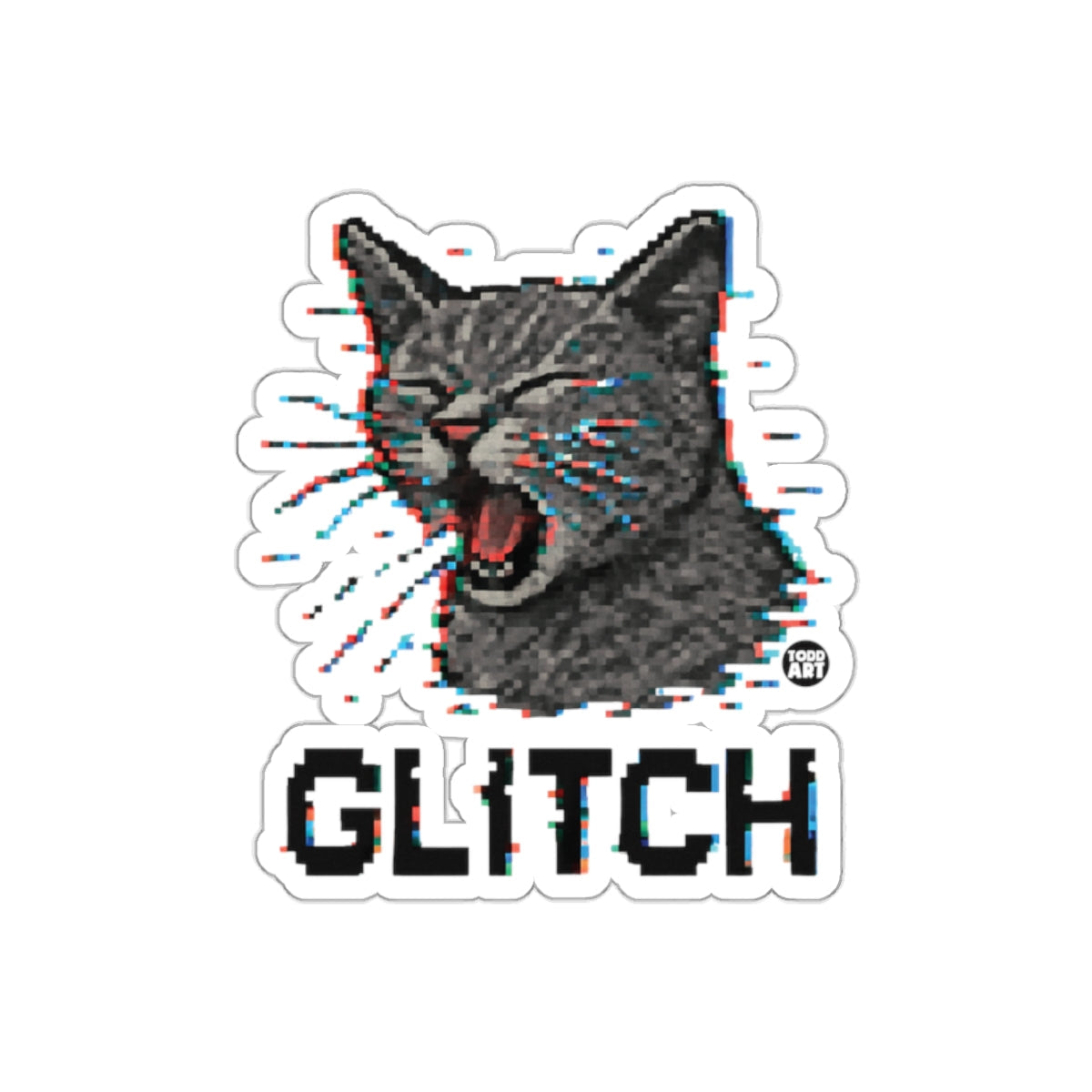 Glitch Effect Cat Illustration Sticker for Fun