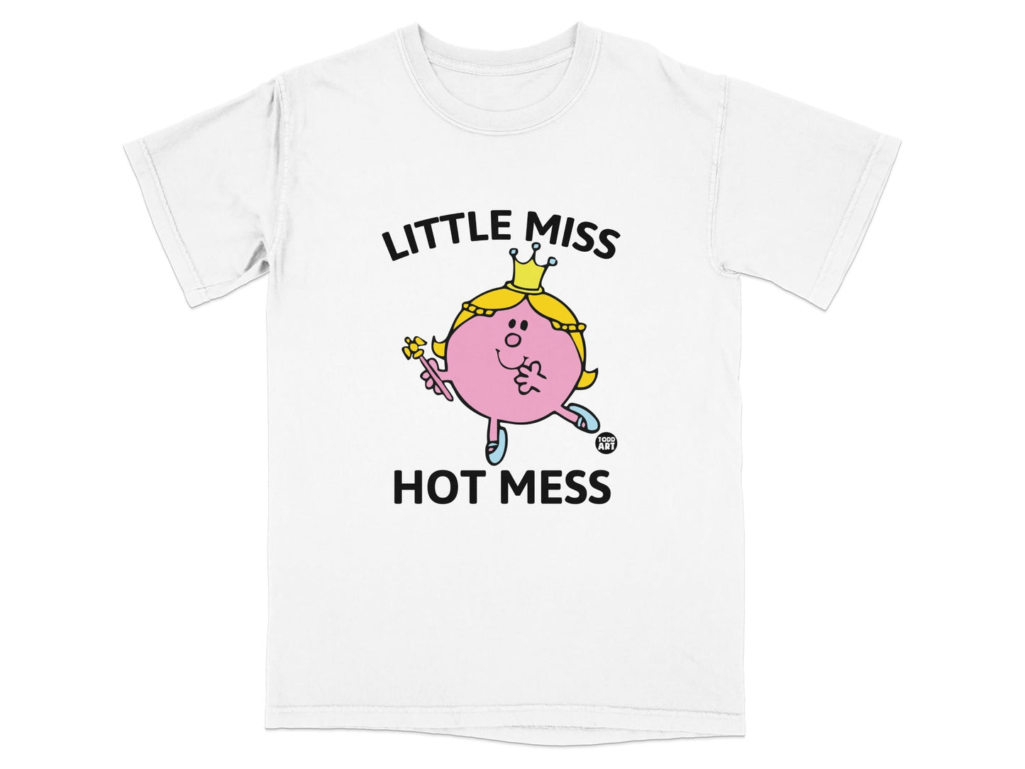 Little Miss Hot Mess t-shirt with cartoon princess illustration.