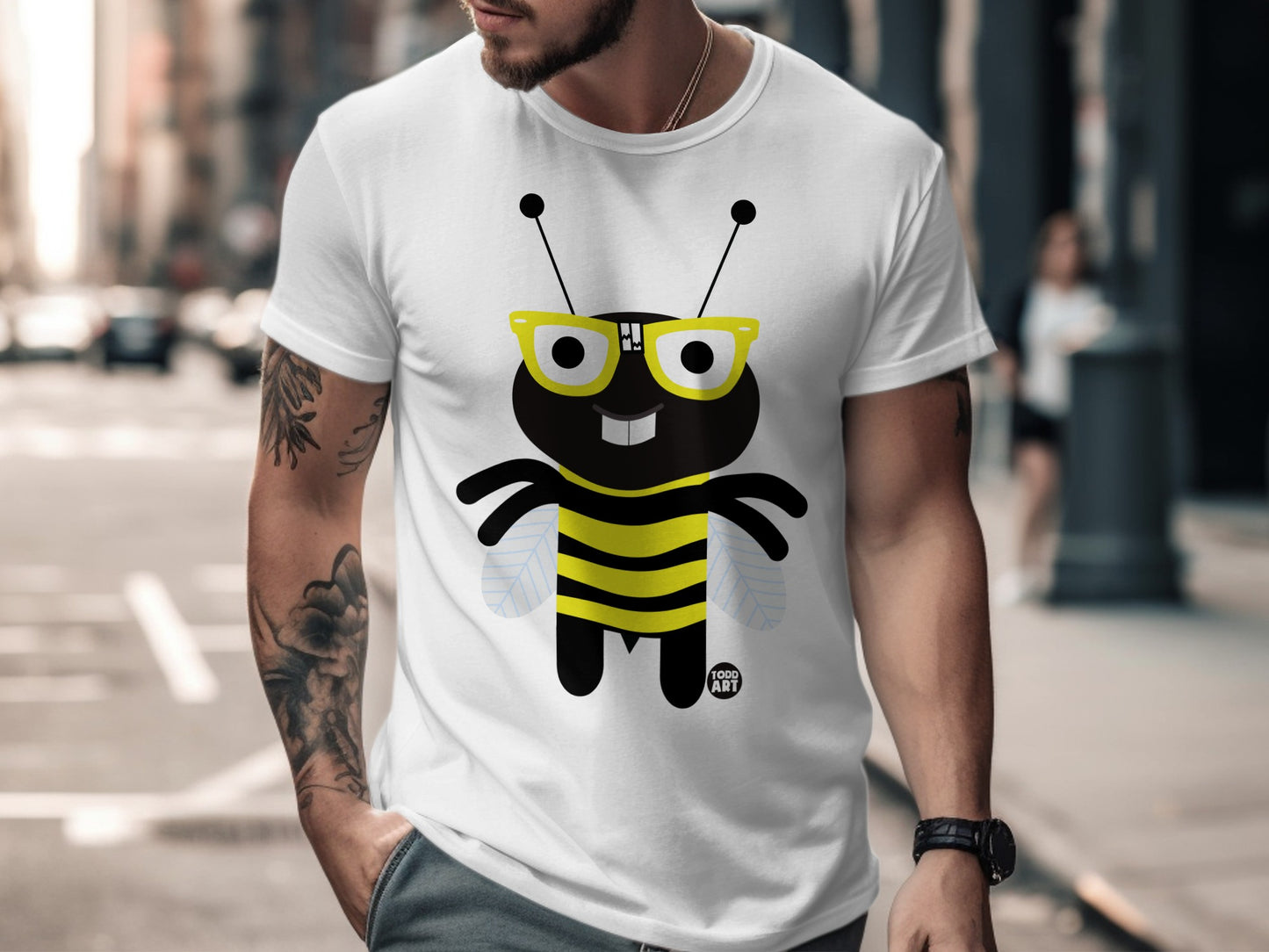 Cute Bee Wearing Glasses Graphic Novelty Tee Shirt