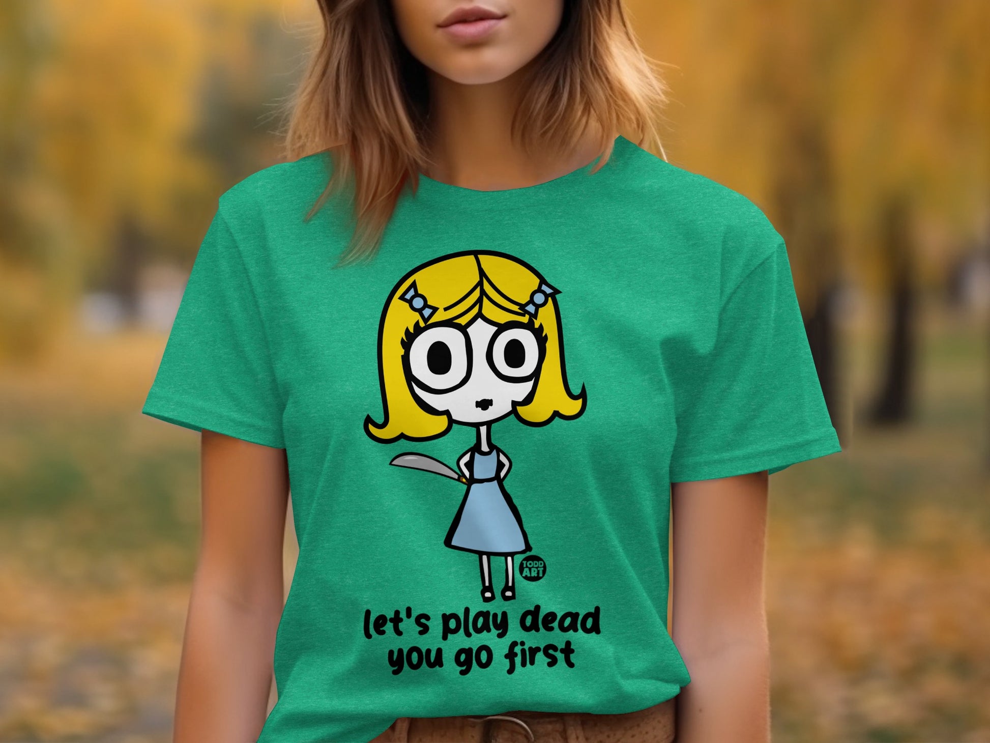 Let's Play Dead You Go First Cartoon Design T-shirt