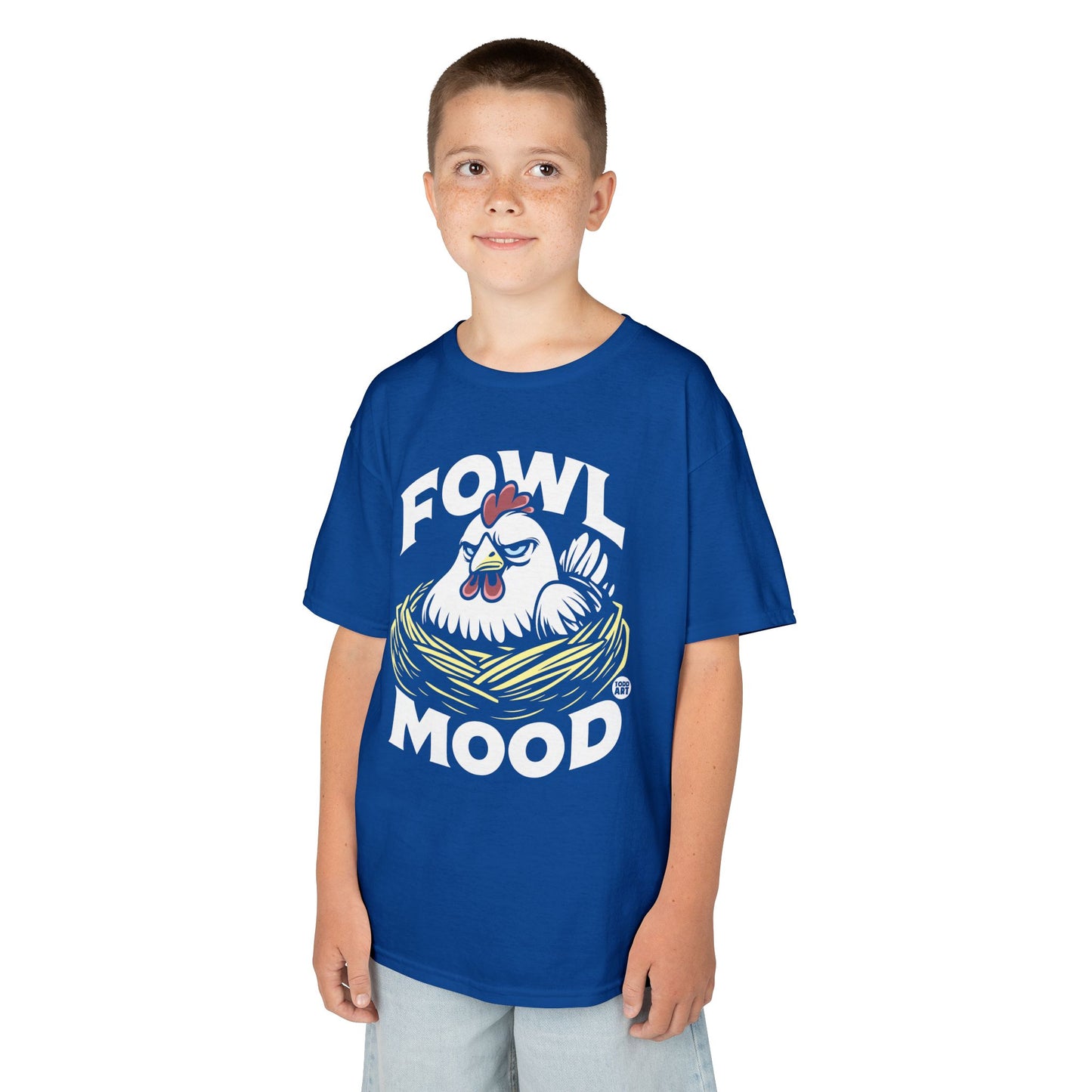 Kids T-Shirt — "Fowl Mood" Grumpy Chicken Graphic Tee