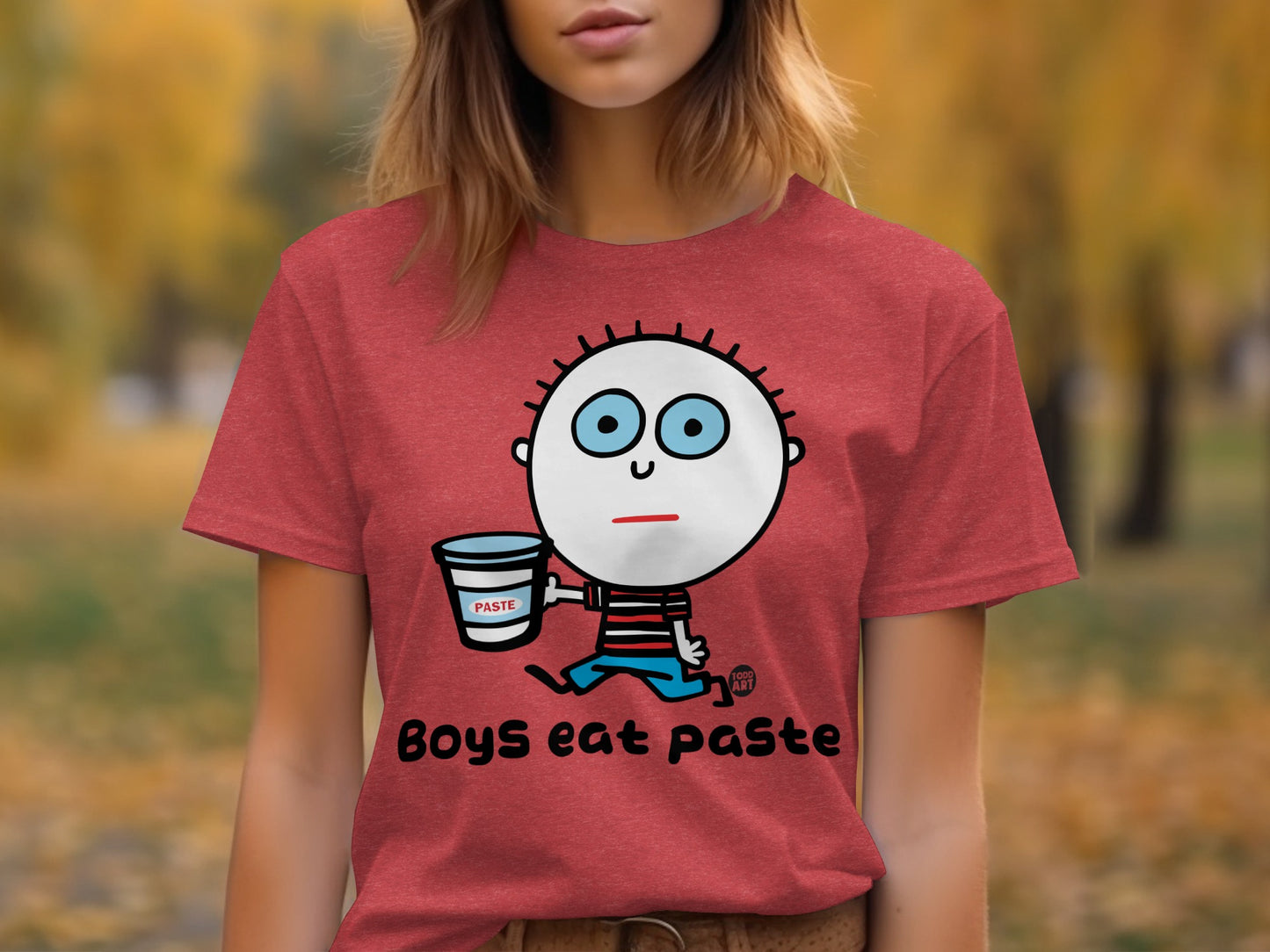 Funny Boys Eat Paste Graphic Red T-Shirt Design