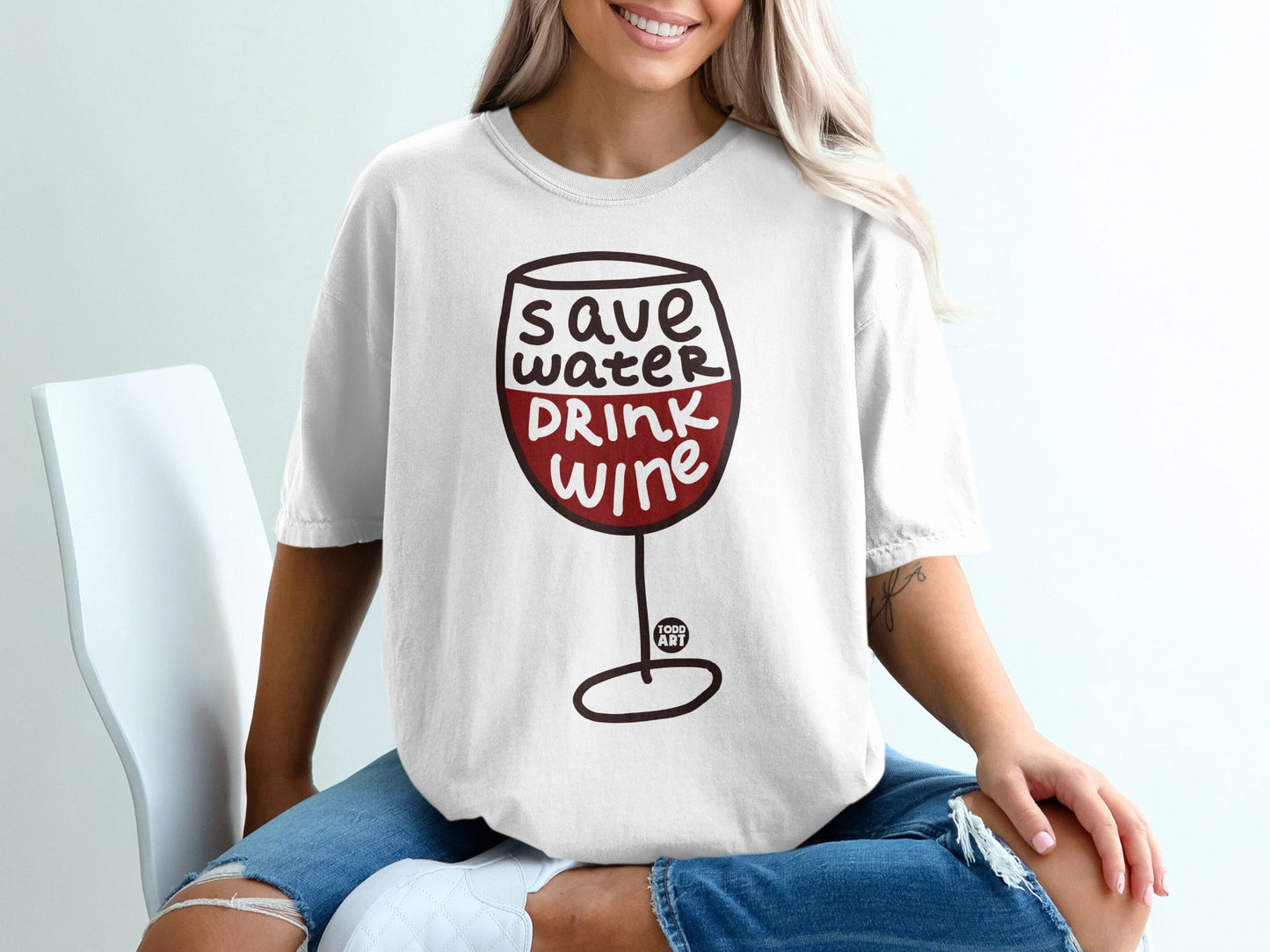 Save Water Drink Wine Graphic Tee Shirt Product