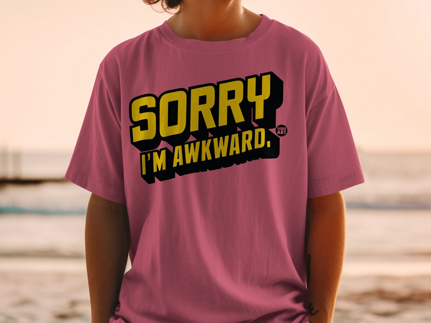 Sorry I'm Awkward Pink Graphic T-Shirt Fashion Tee