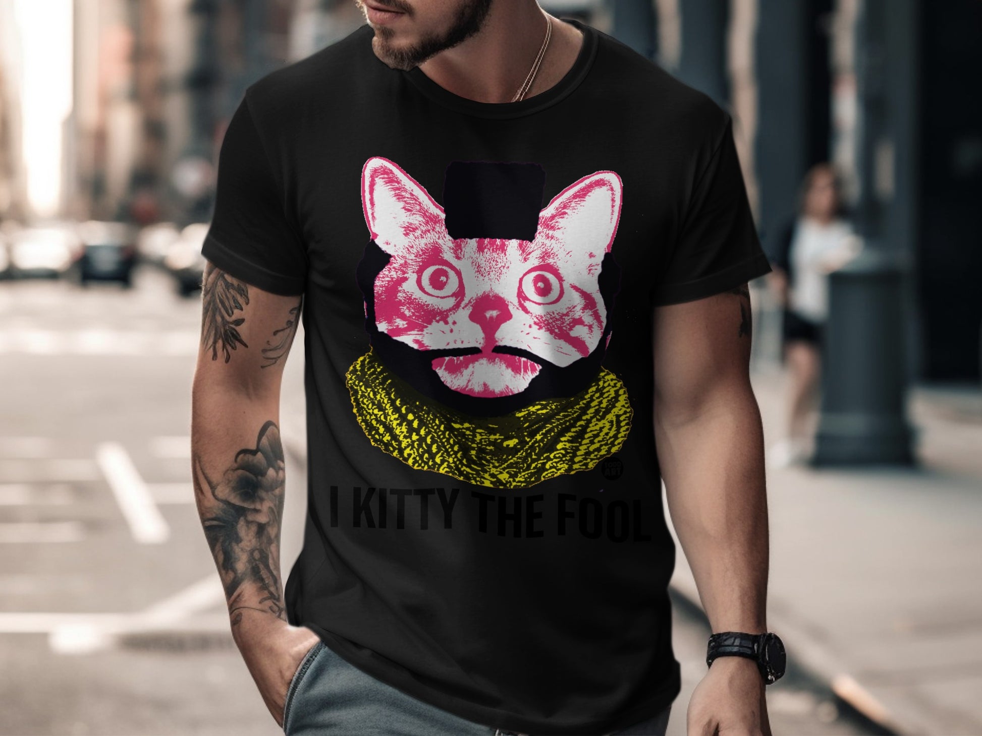 I Kitty The Fool Cat with Hat Graphic Print T-shirt