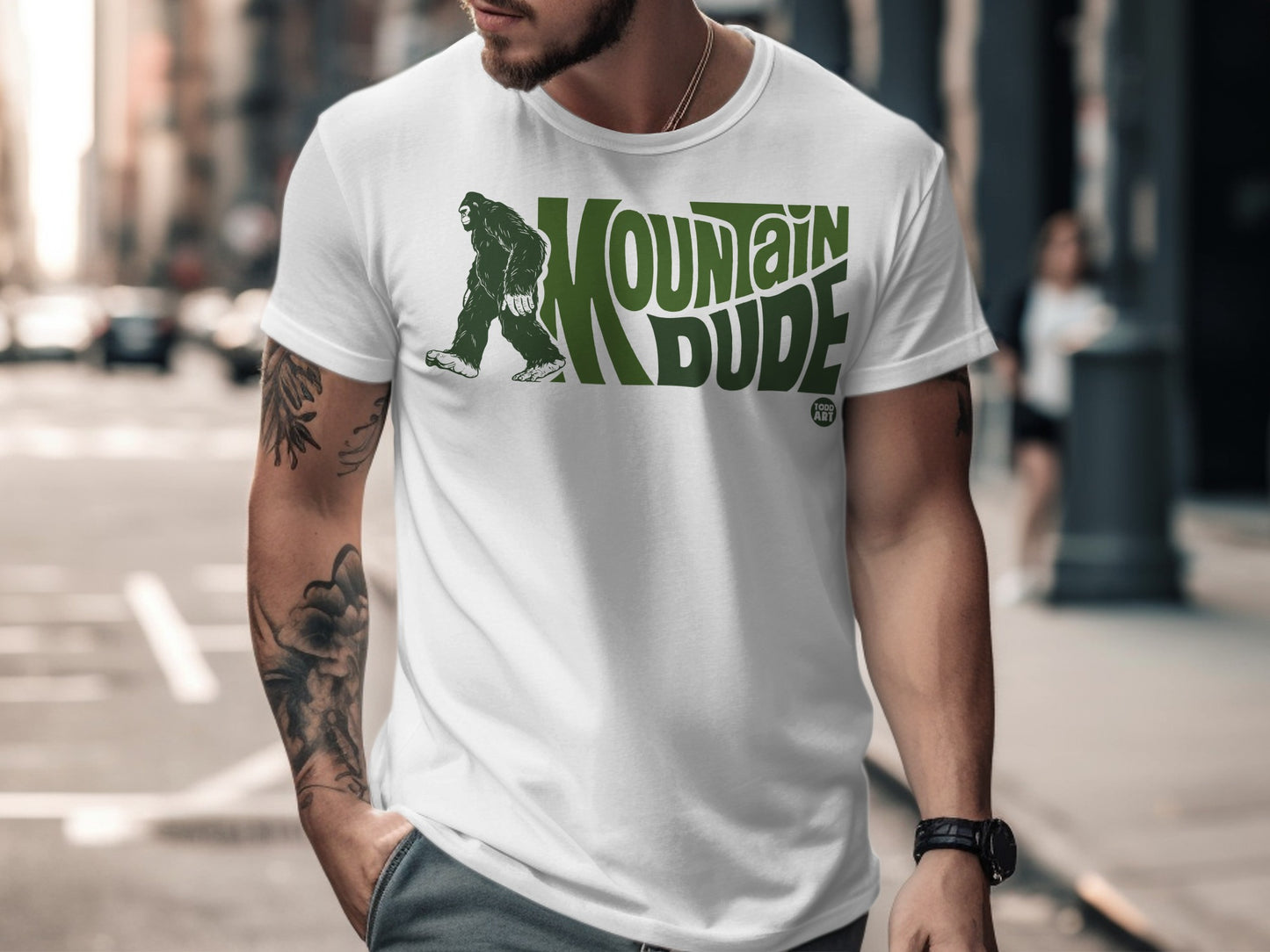 Mountain Dude Graphic Tee with Bigfoot Illustration