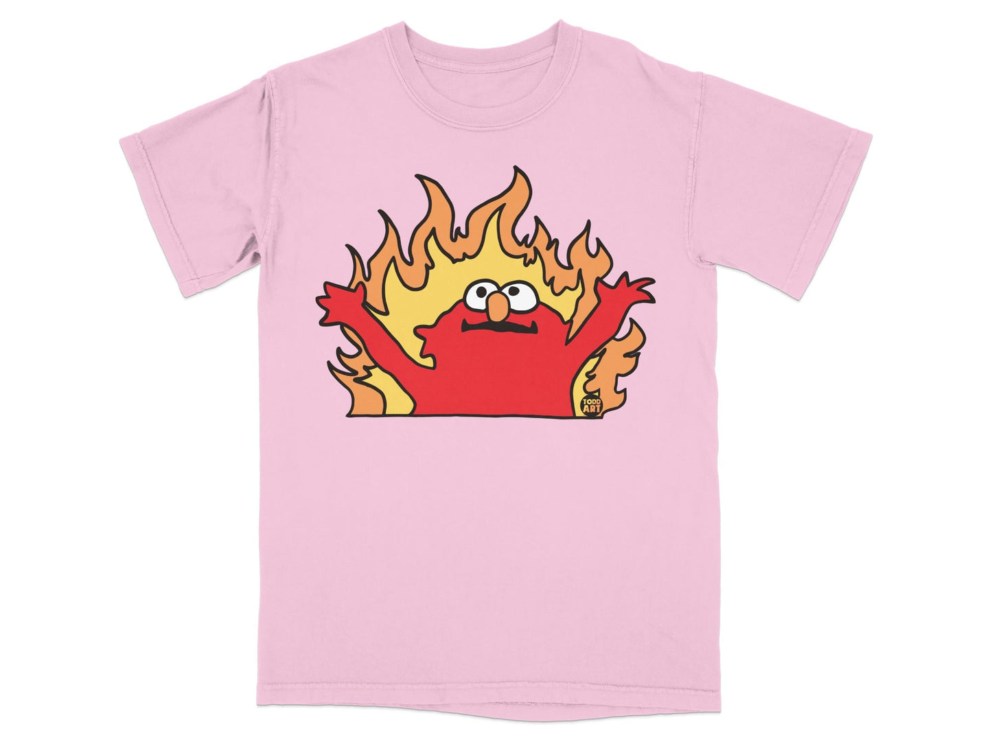 Elmo on pink t-shirt surrounded by flames, with "Cool Art" logo.