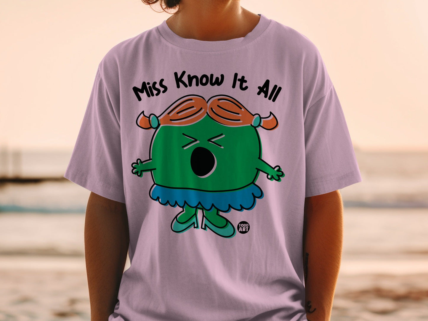 Miss Know It All Green Cartoon Graphic T-shirt