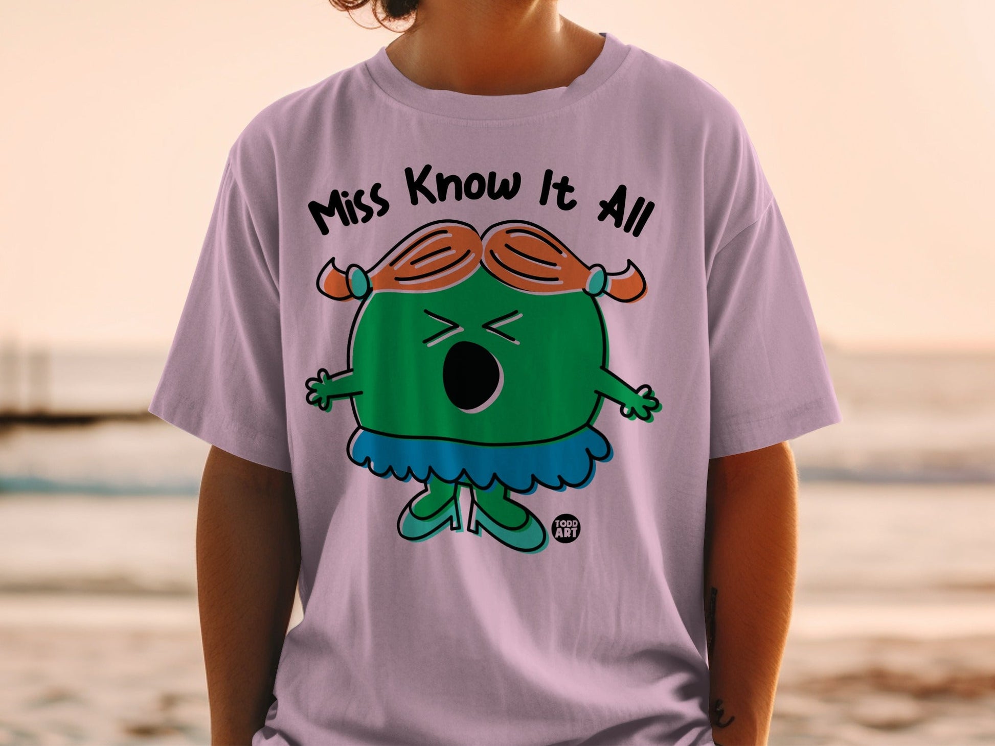 Miss Know It All Green Cartoon Graphic T-shirt