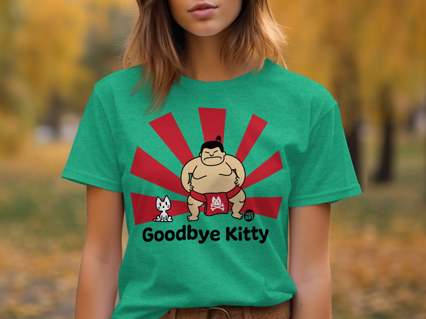 Goodbye Kitty Funny Green Short Sleeve T-shirt