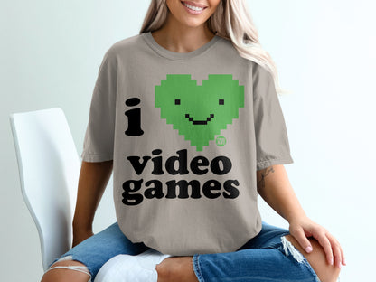 I Love Video Games Pixelated Heart Design Shirt