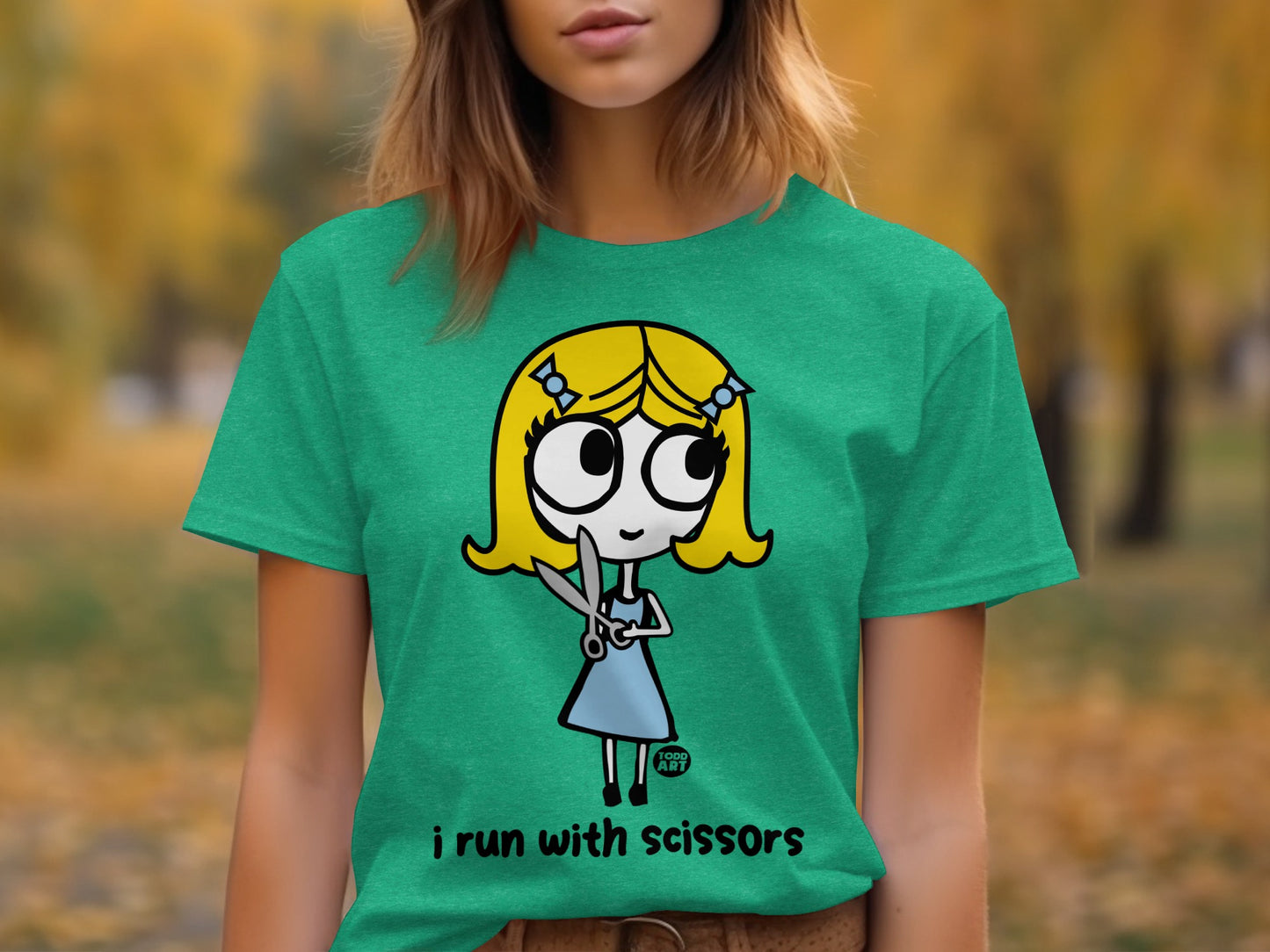 I run with scissors cartoon character shirt
