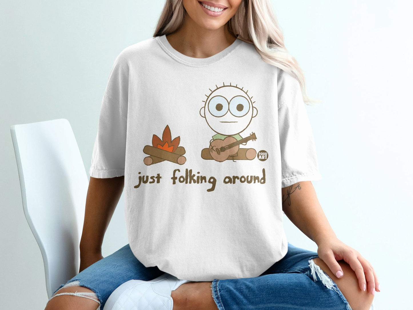 Just Folking Around Guitar and Campfire Graphic Shirt