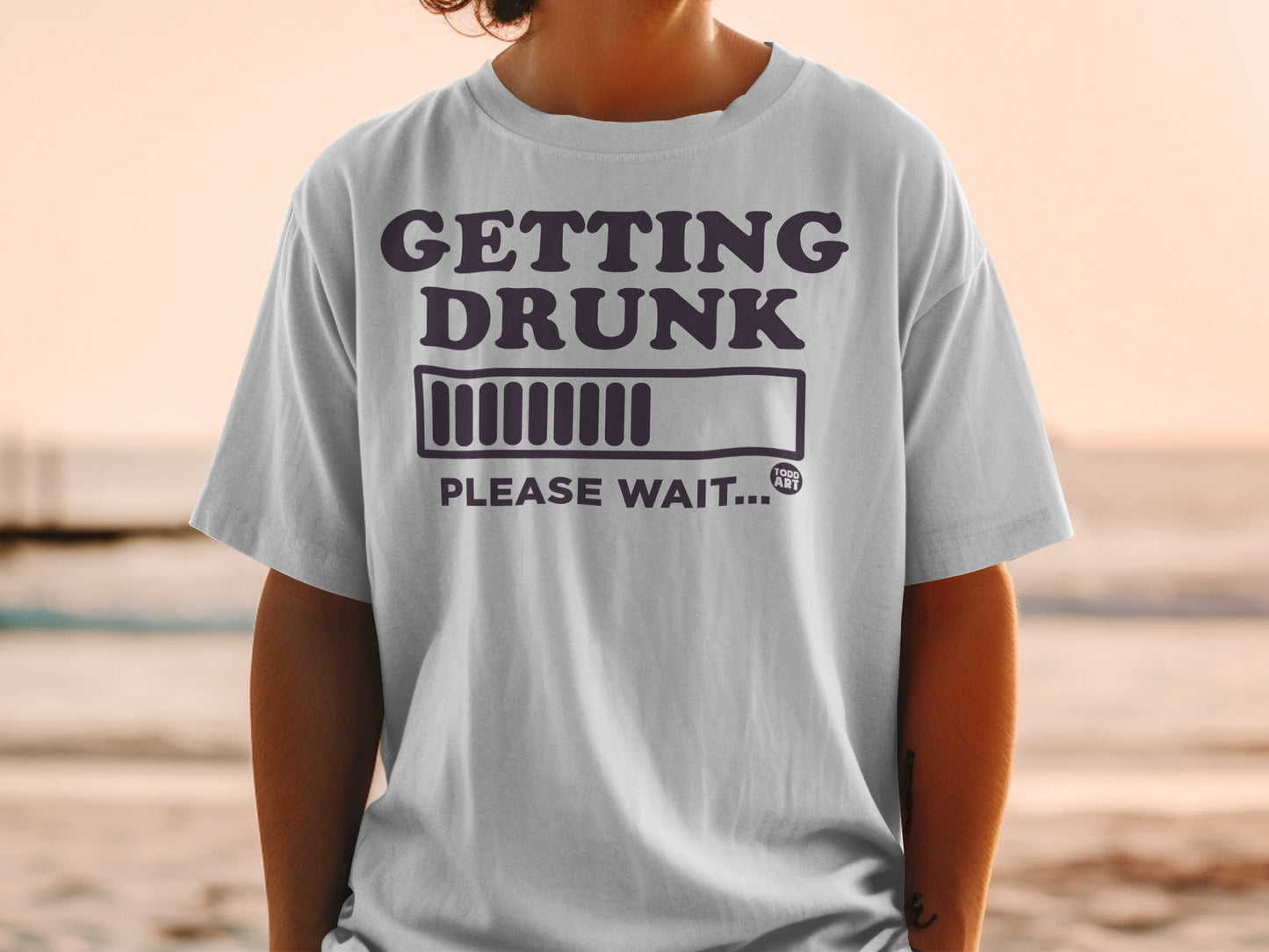 Getting Drunk Please Wait Funny Graphic Tee Shirt