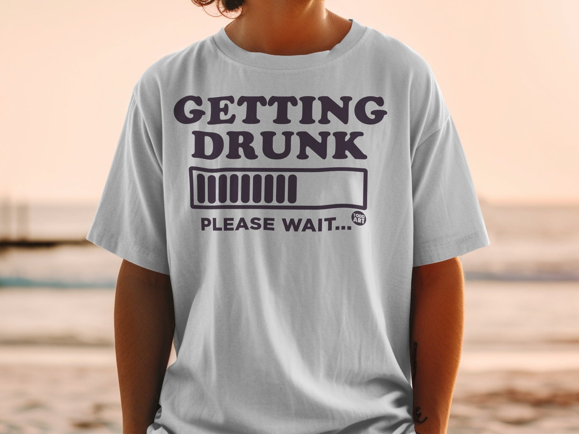 Getting Drunk Please Wait Funny Graphic Tee Shirt