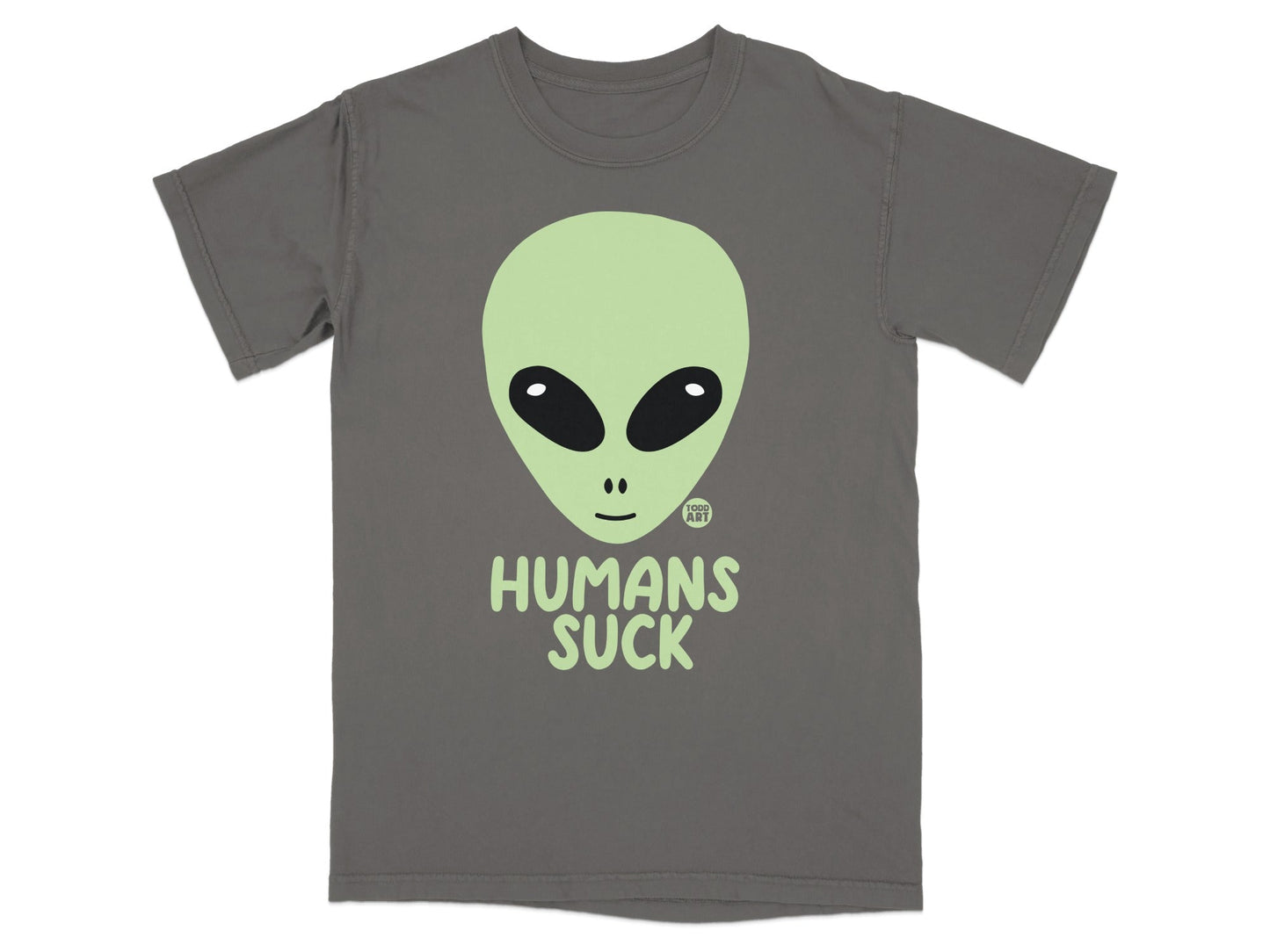 Alien Head with Humans Suck Text T-shirt