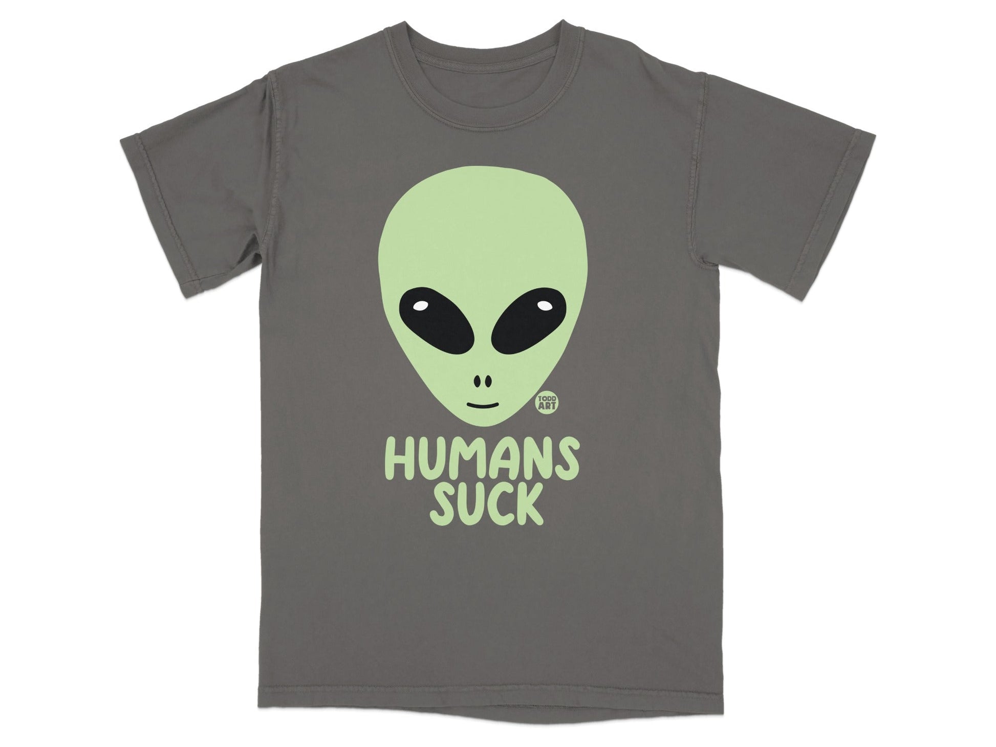 Alien Head with Humans Suck Text T-shirt