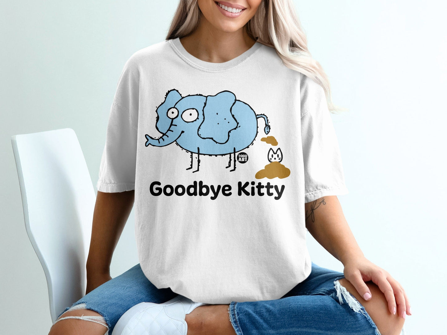 Goodbye Kitty Elephant Cartoon Graphic T-shirt