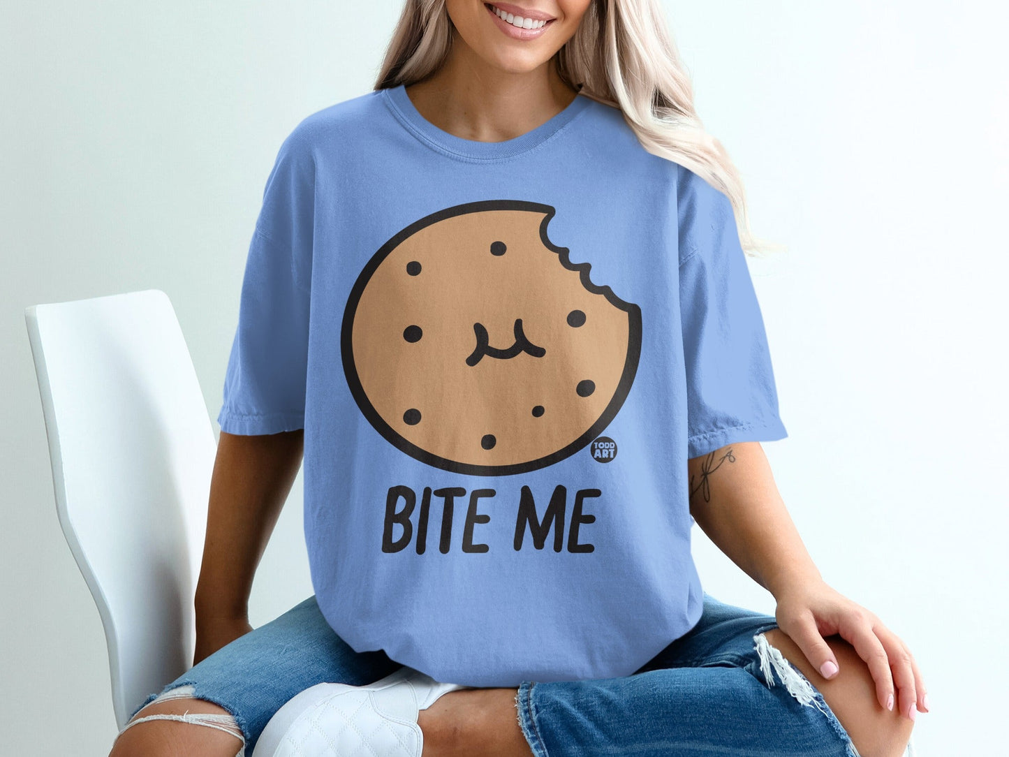 Bite Me Cookie Graphic Funny Casual Tee Shirt