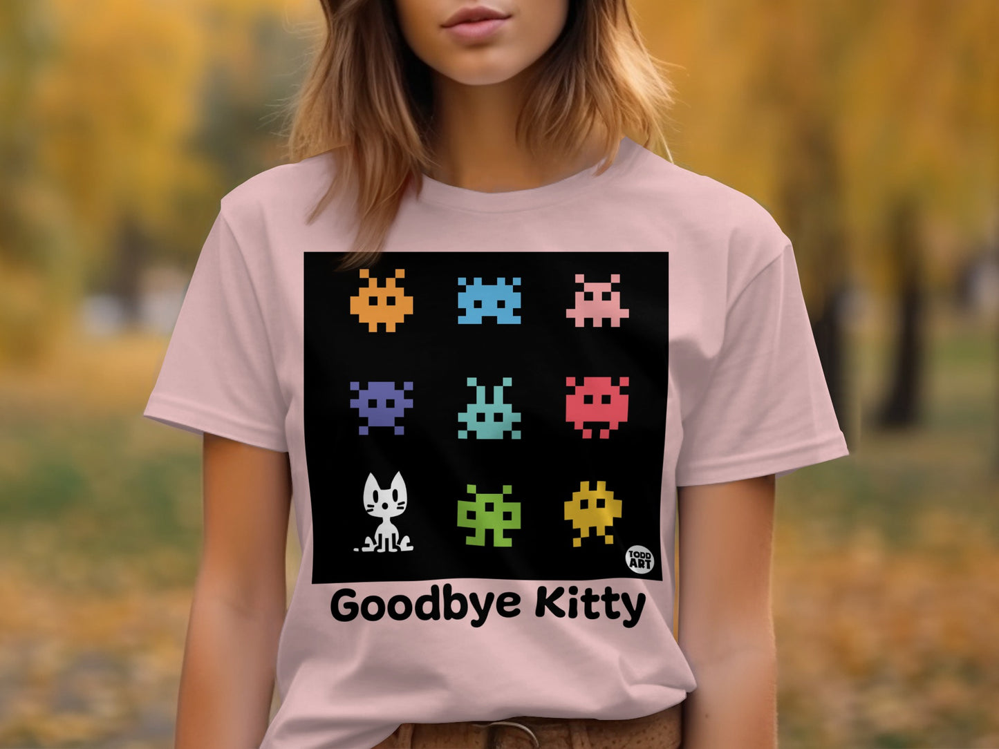 Goodbye Kitty Retro Pixel Art Cat T-Shirt
