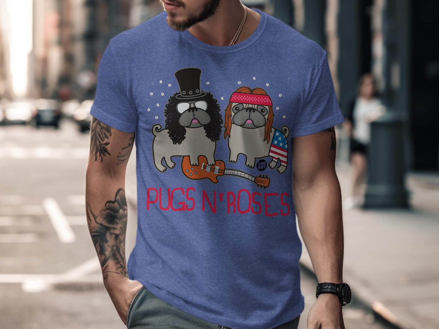 Pugs N' Roses Funny Band Pug Graphic T-Shirt product