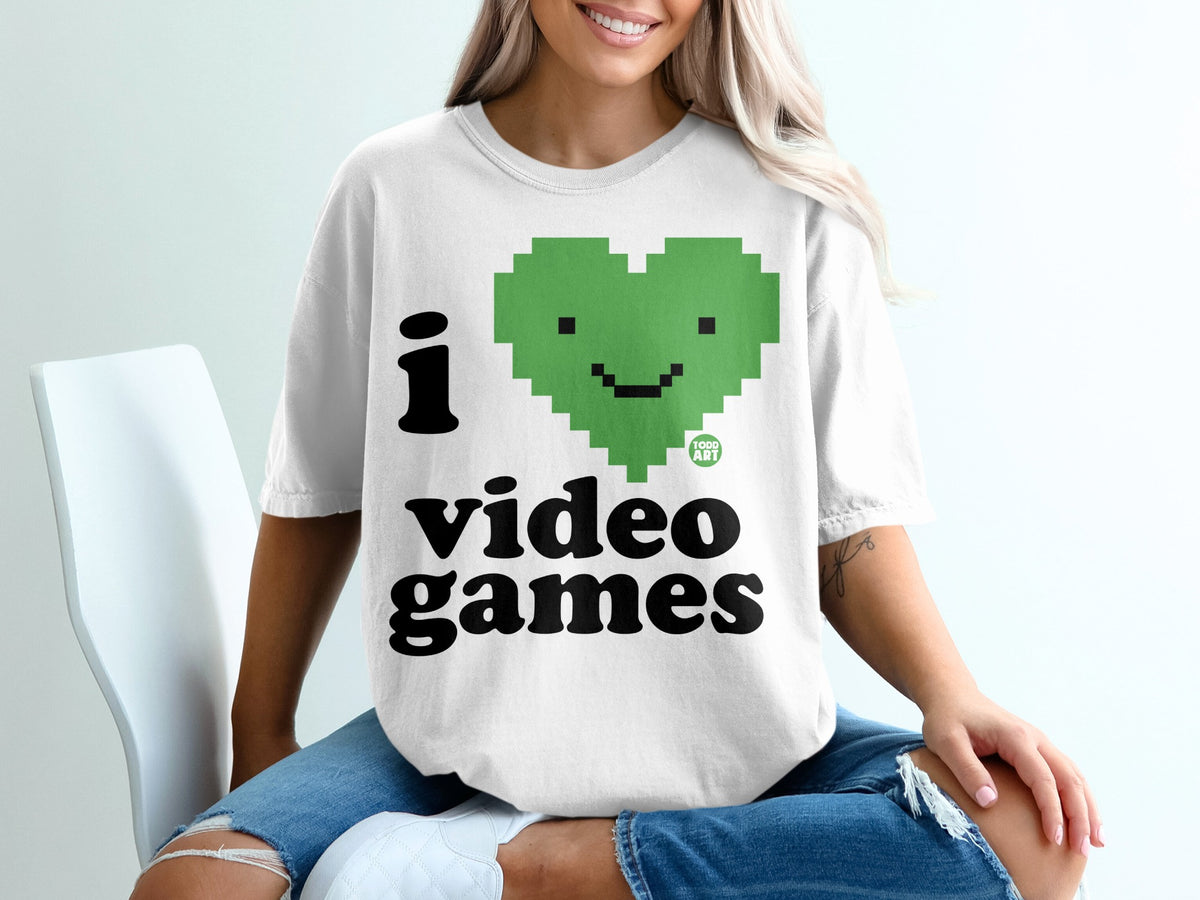 I Love Video Games Green Heart Graphic T-shirt