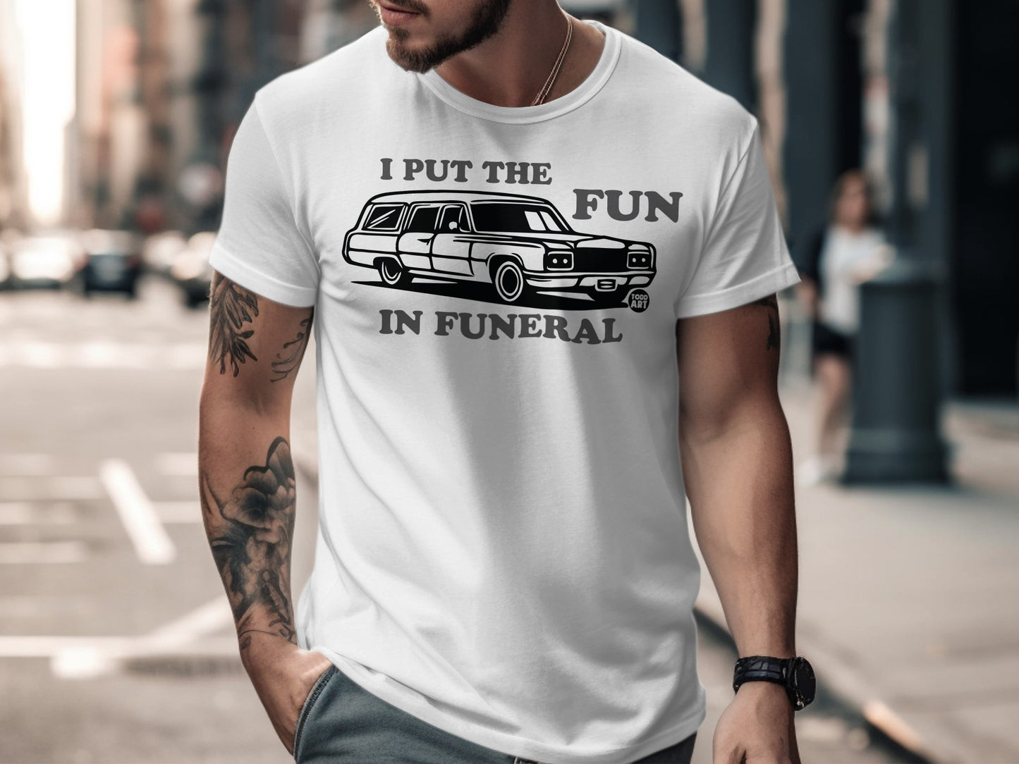 I Put The Fun In Funeral Graphic White T-Shirt