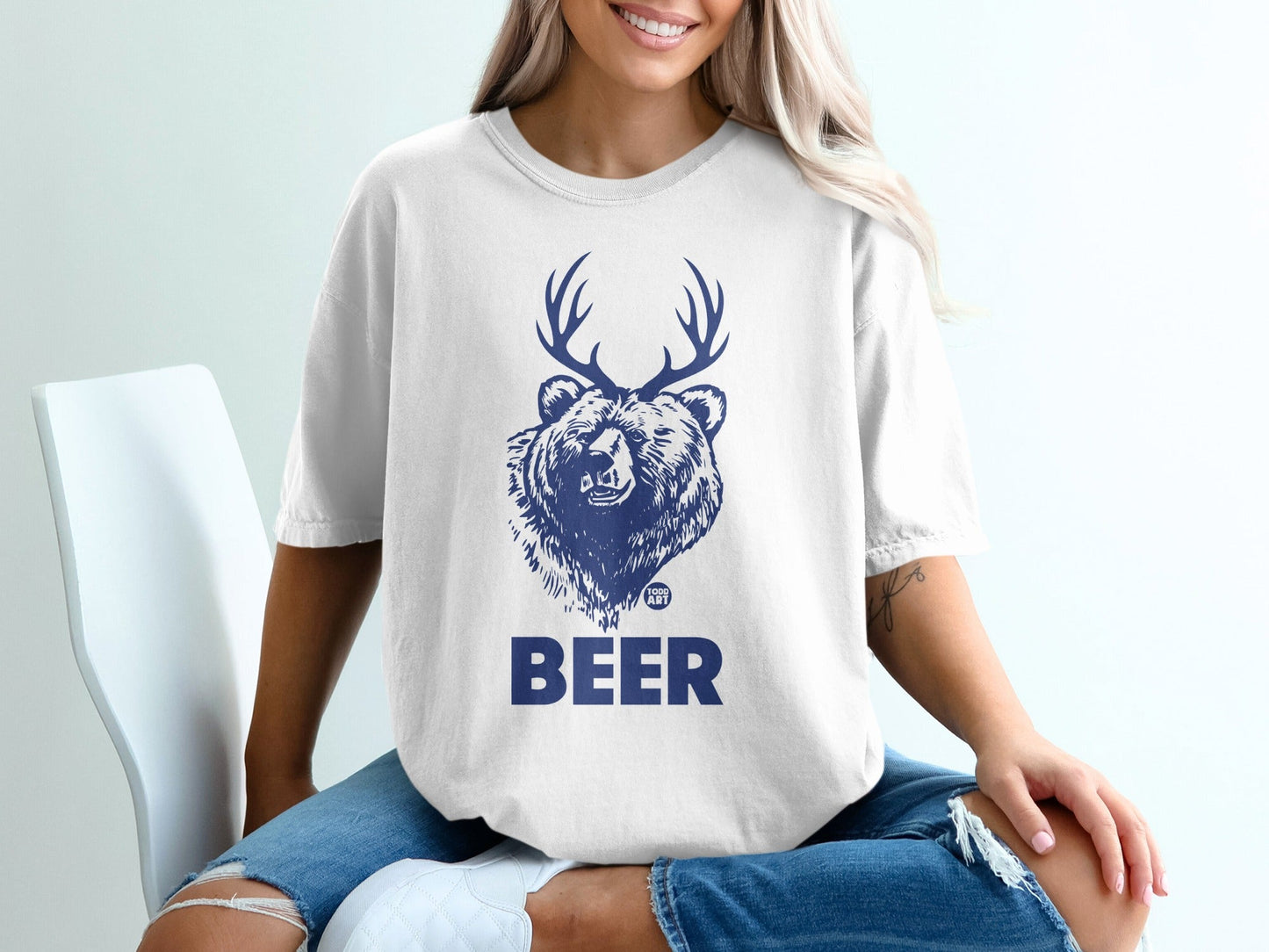 Antlered Bear BEER Graphic Design T-shirt