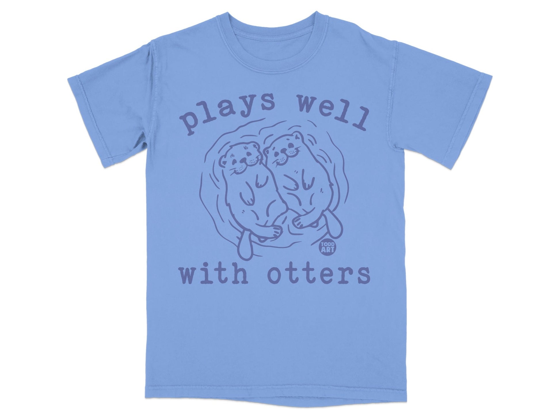 Plays Well With Otters Cute Blue Graphic T-Shirt