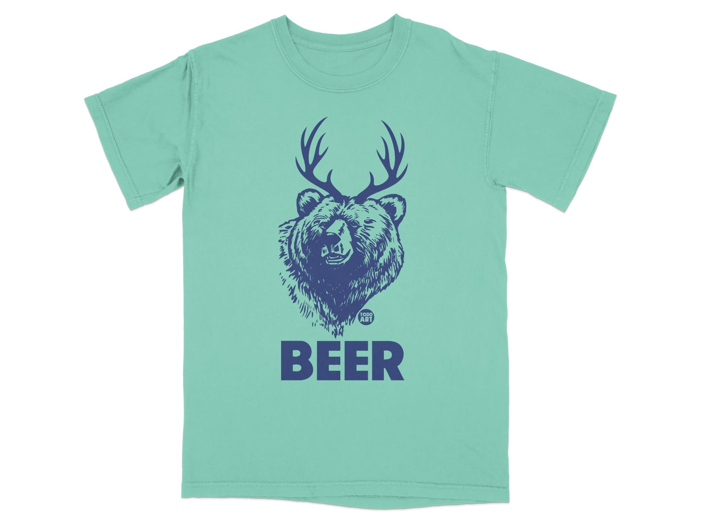 Bear with Antlers Graphic Beer Print T-Shirt Product
