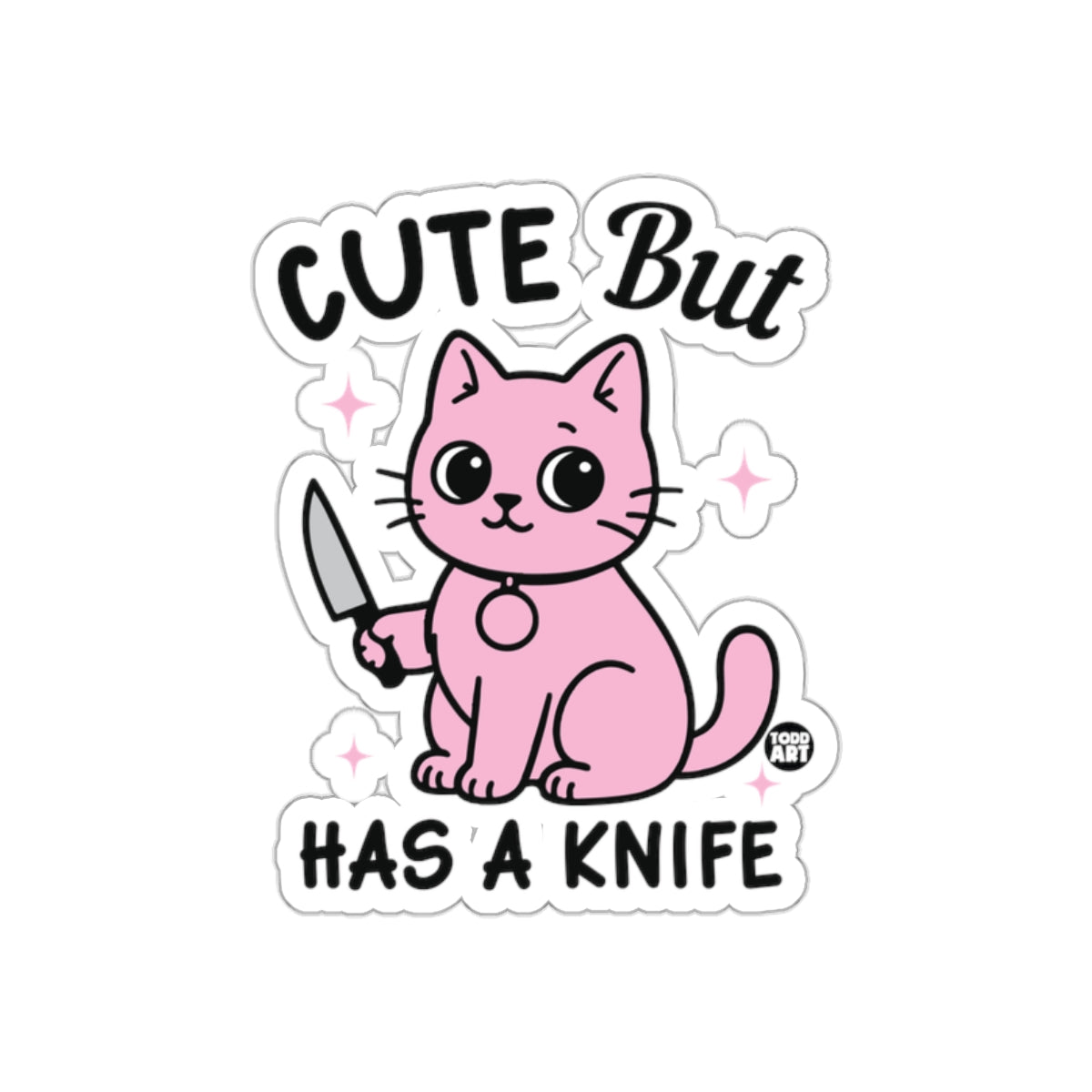 Cute But Has a Knife Pink Cat Cartoon Funny sticker