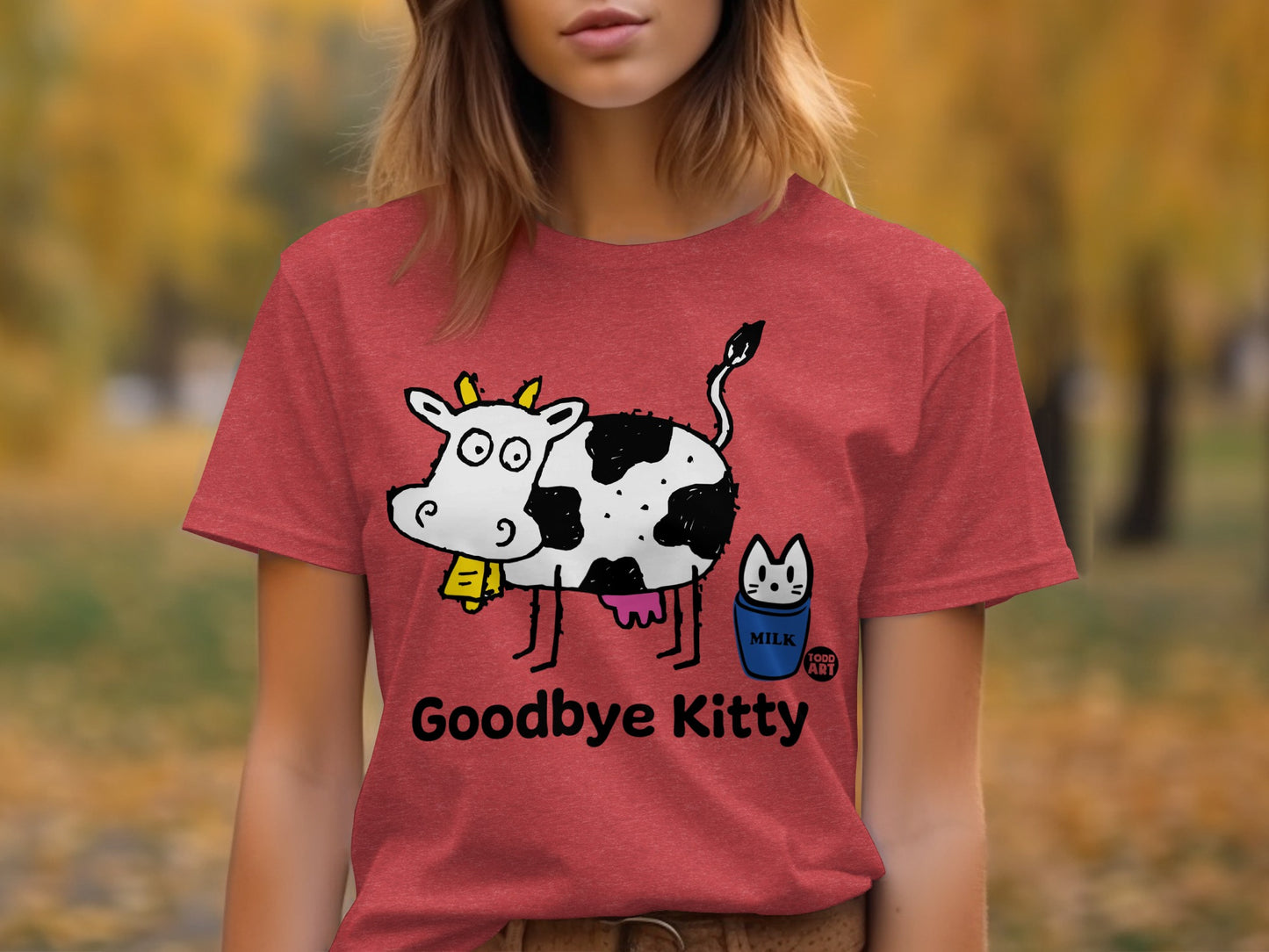 Goodbye Kitty Funny Cow and Cat Design T-Shirt