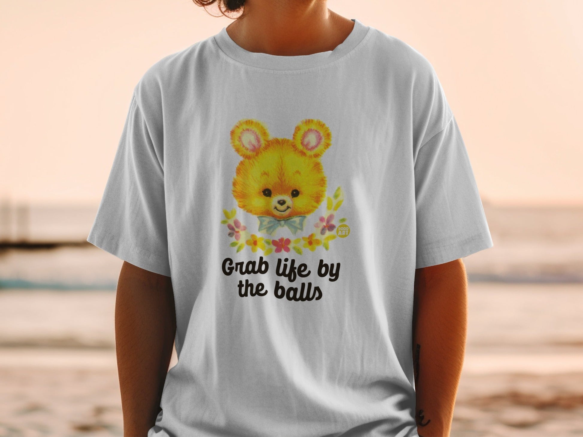 Grab Life By The Balls Cute Bear Graphic T-Shirt