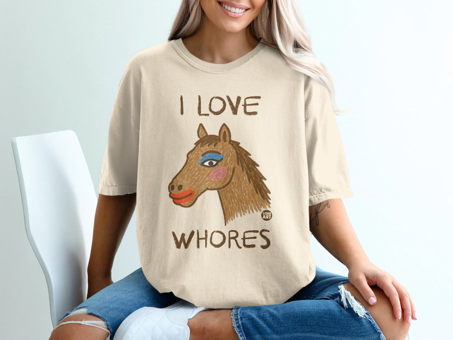 I Love Whores T-Shirt Featuring Unique Horse Drawing
