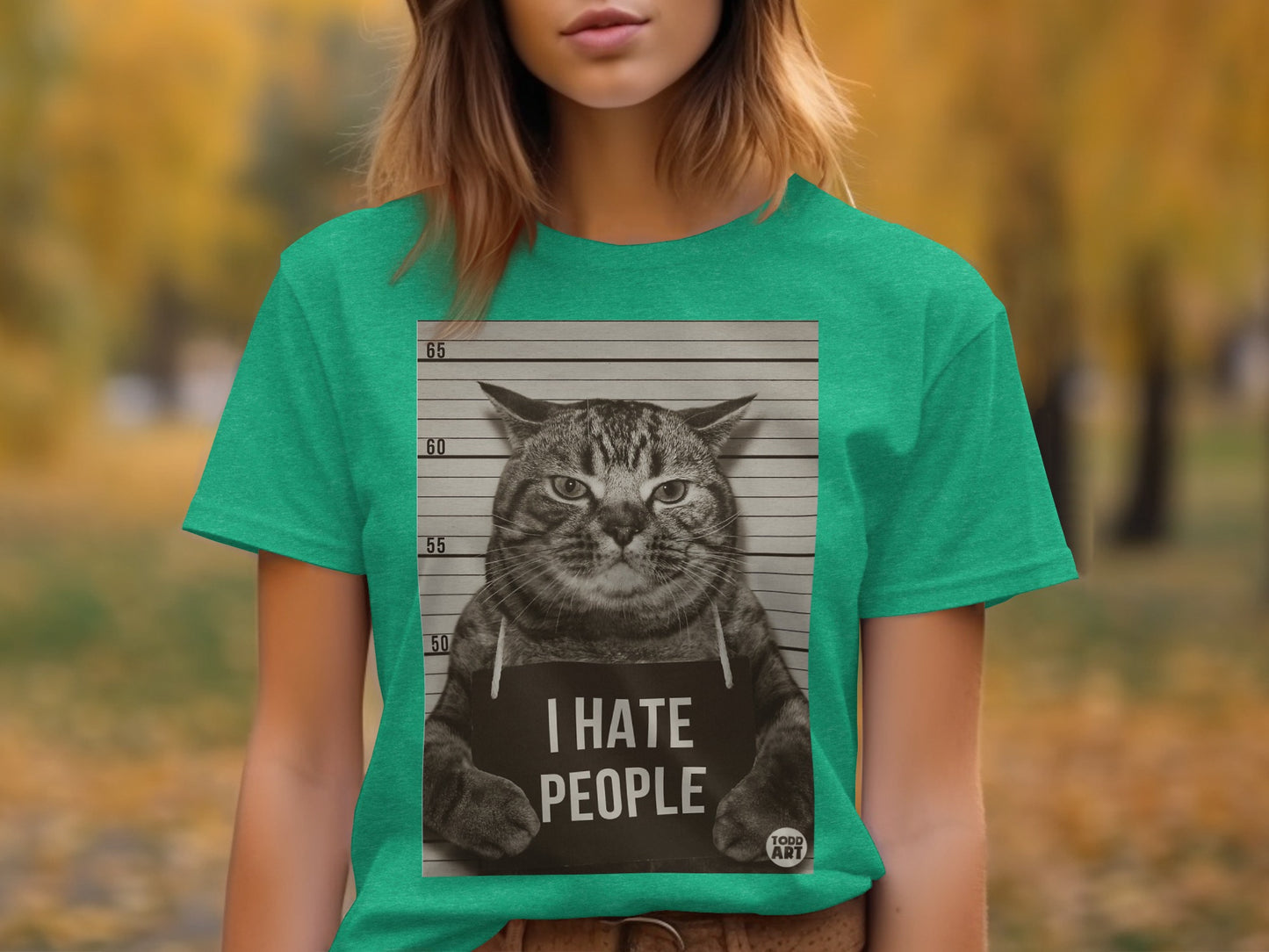 Funny Mugshot Cat I Hate People Graphic T-Shirt