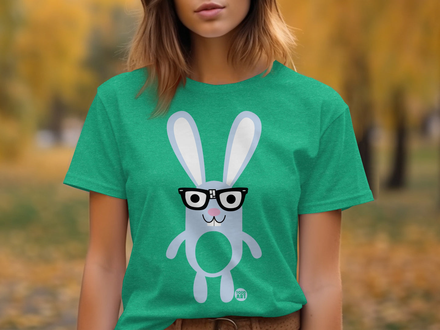 Green Tee Featuring Adorable Rabbit Graphic