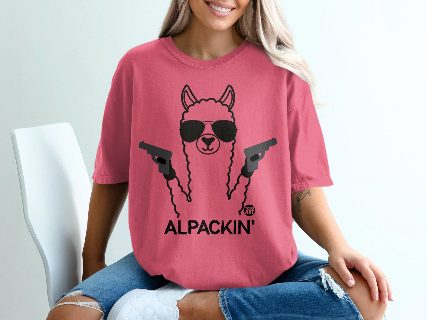 Alpaca with Sunglasses and Guns Alpackin' Shirt