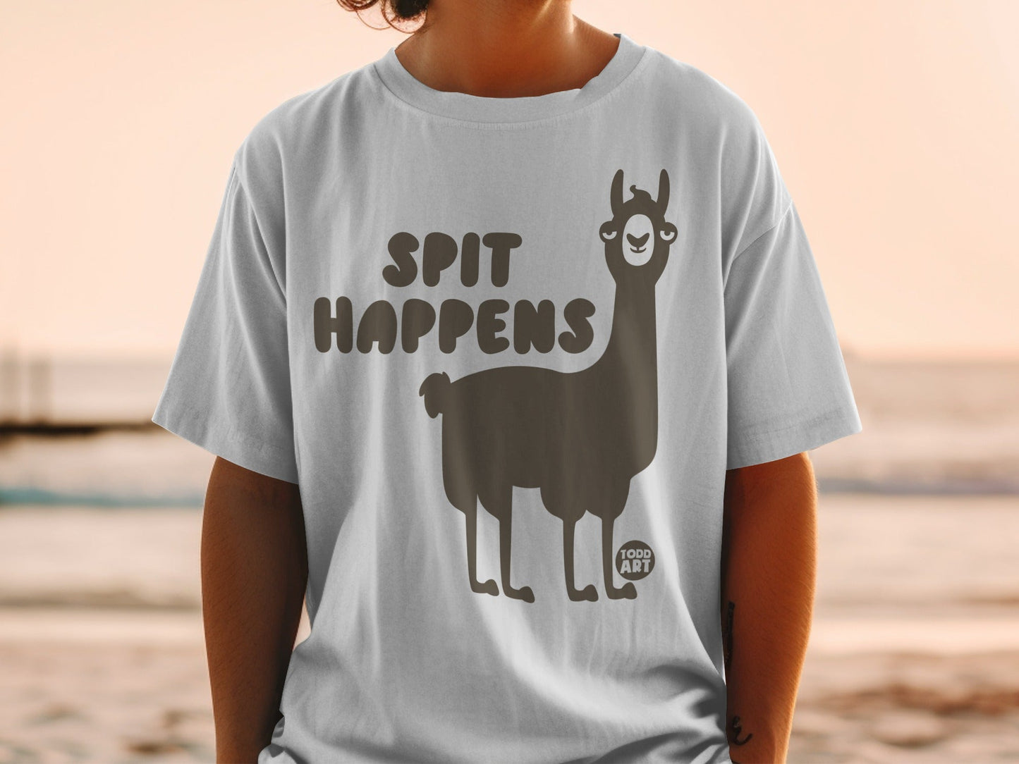 Spit Happens Funny Llama Graphic Todd Art T-Shirt