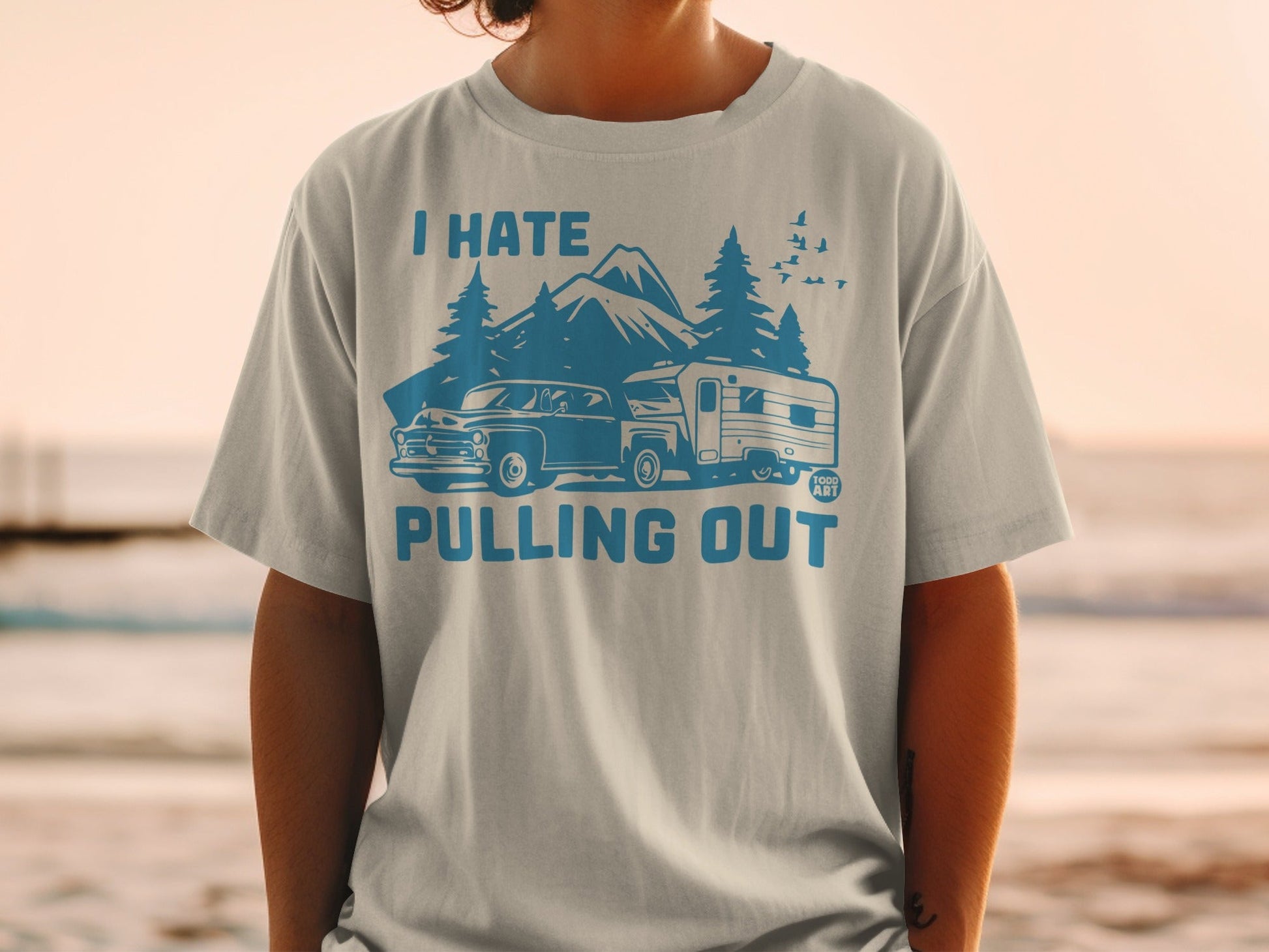 I hate pulling out graphic on t-shirt with vintage car and camper.