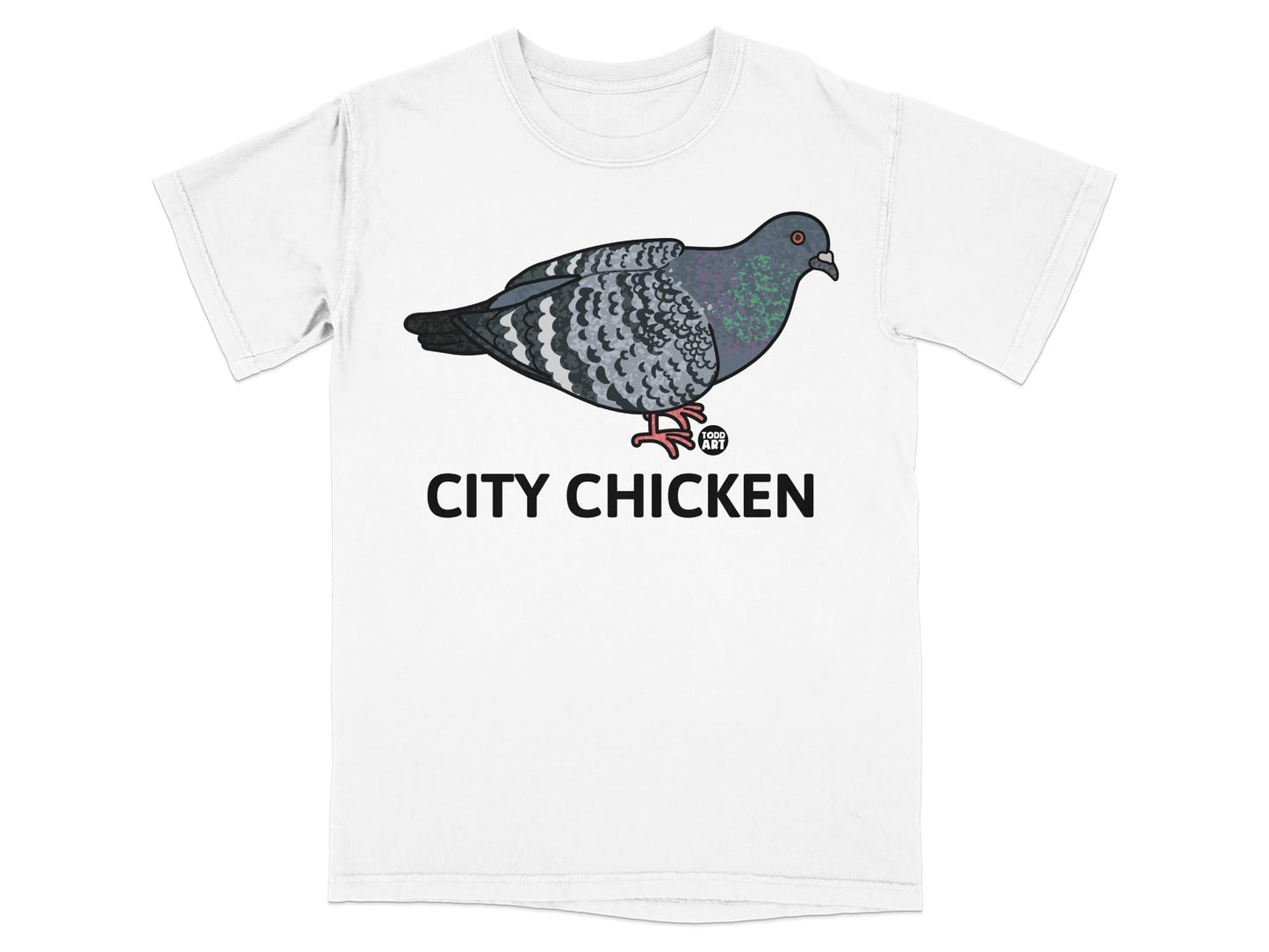 Pigeon Illustration with Text City Chicken T-Shirt